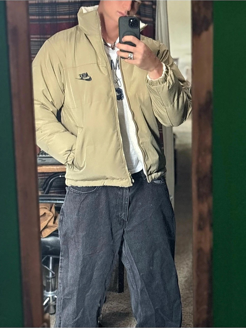 Nike Men's Cream Fleece-Lined Puffer Jacket